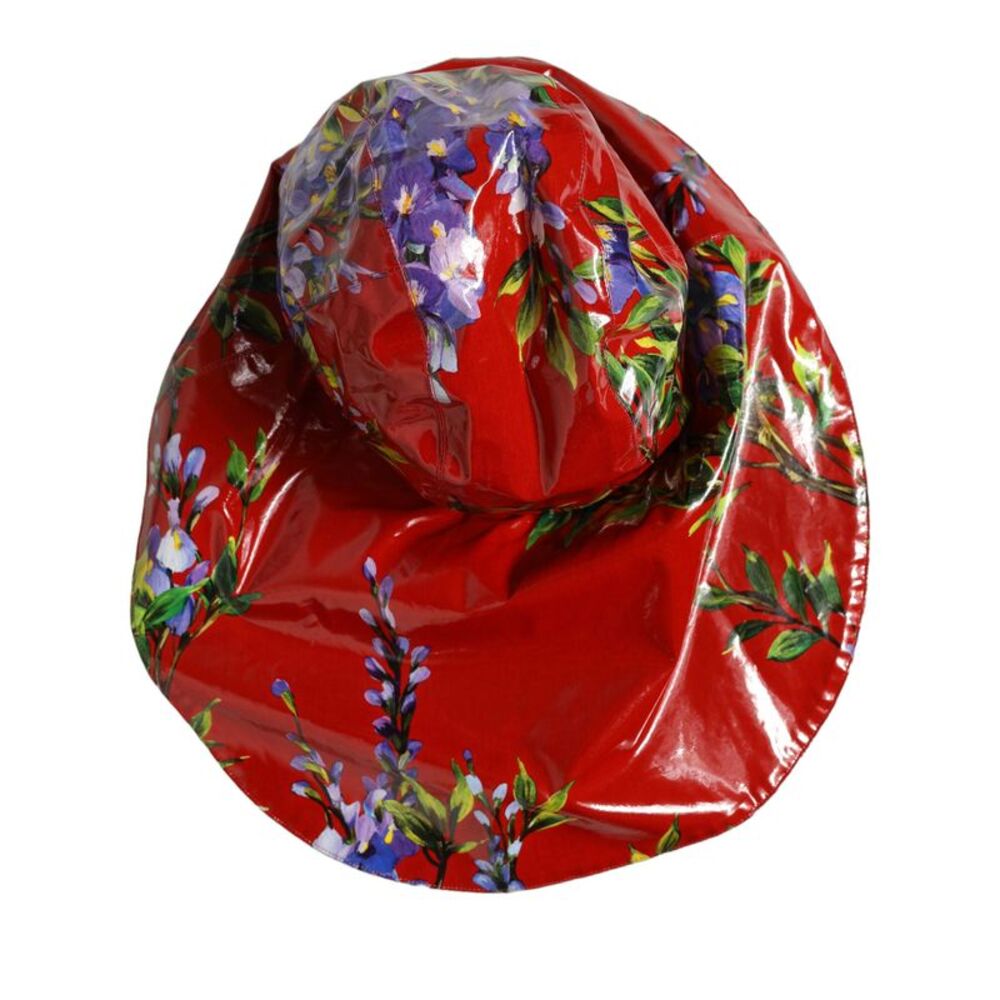 Dolce & Gabbana Glossy Red Floral Wide Brim Bucket Capello Women's Hat